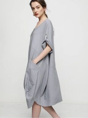 Minibee linen cotton blend lantern trapeze dress relaxed fit artsy boho